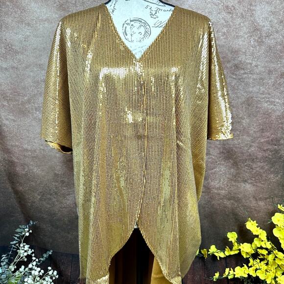 Shavonne Dorsey Silvia Sequin Kimono/Topper - Gold - size L - Picture 6 of 16